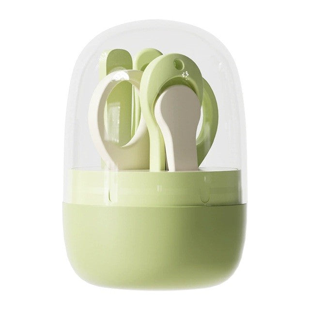 Set 4in1 de Ingrijire Unghii pentru Bebelusi, Flippy, Cutie de Depozitare Tip Borcan, 0-6 Ani, 10 x 7 x 6 cm, Verde