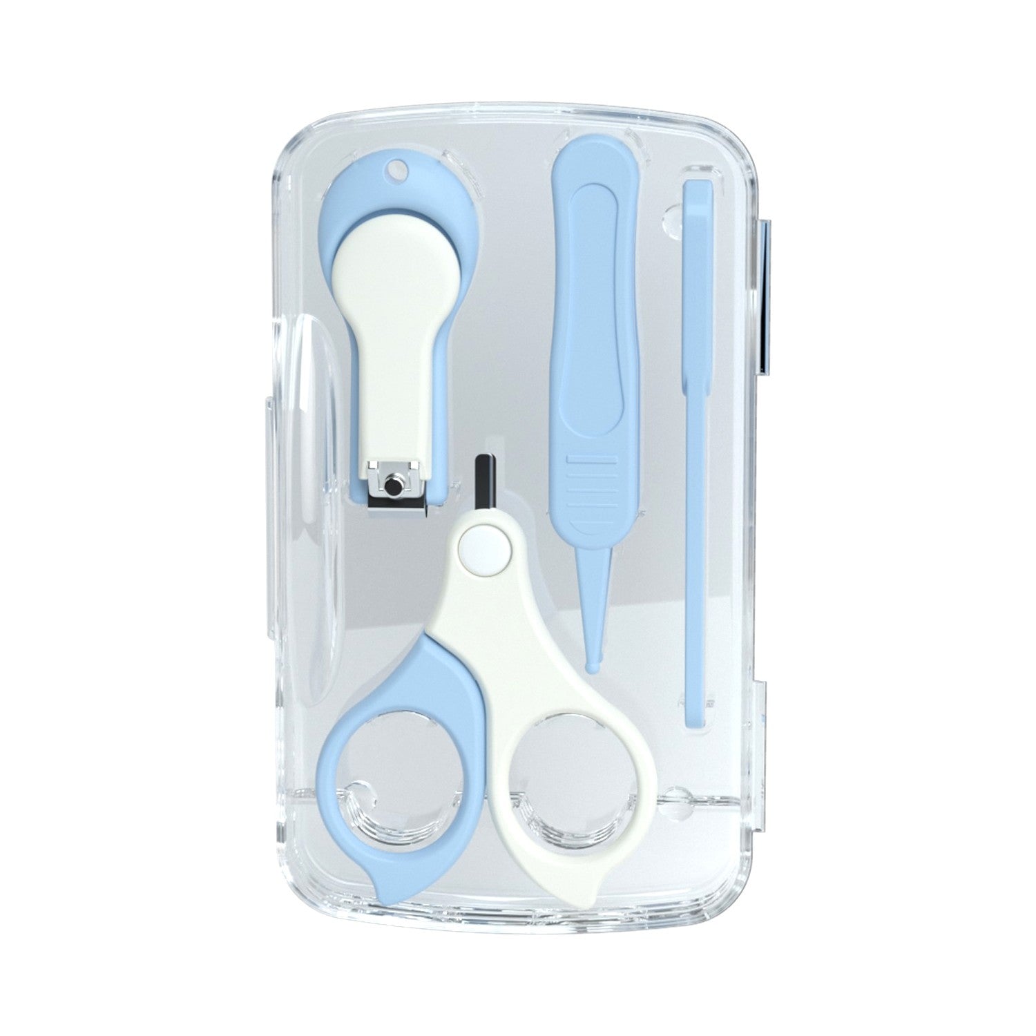 Set 4in1 de Ingrijire Unghii pentru Bebelusi, Flippy, Cutie de Depozitare Transparenta, 0-6 Ani, 13.6x8x2 cm, Albastru