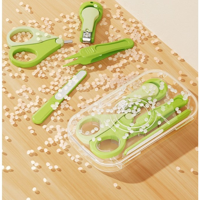 Set 4in1 de Ingrijire Unghii pentru Bebelusi, Flippy, Cutie de Depozitare Transparenta, 0-6 Ani, 13.6x8x2 cm, Verde