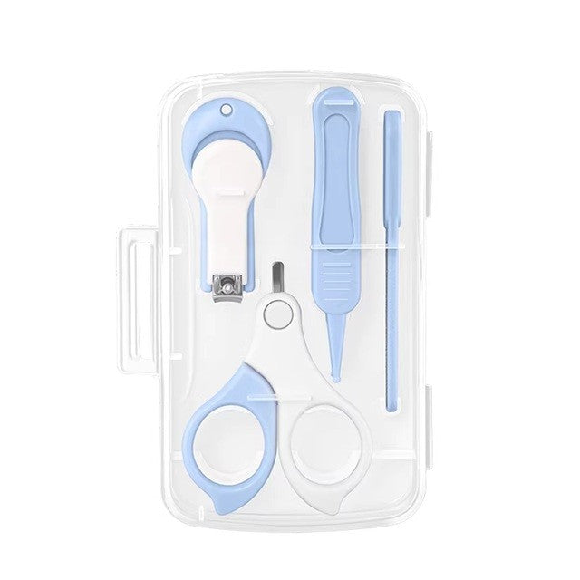 Set 4in1 de Ingrijire Unghii pentru Bebelusi, Flippy, Cutie de Depozitare Transparenta, 0-6 Ani, 13.6x8x2 cm, Albastru