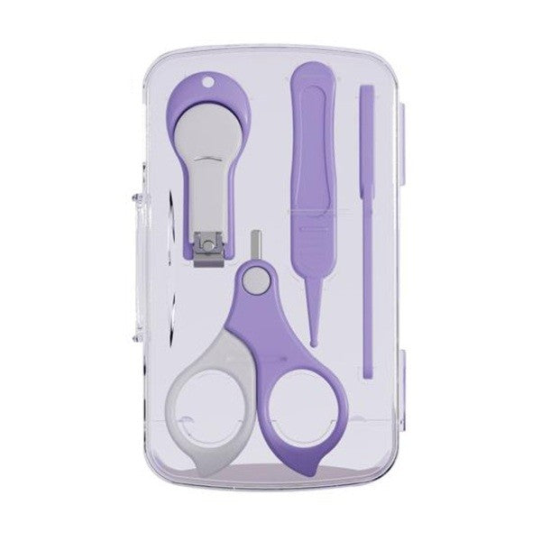 Set 4in1 de Ingrijire Unghii pentru Bebelusi, Flippy, Cutie de Depozitare Transparenta, 0-6 Ani, 13.6x8x2 cm, Mov