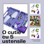 Set 5 accesorii pentru gradinarit Flippy, geanta depozitare inclusa, otel inoxidabil, 38 x 29 cm, mov