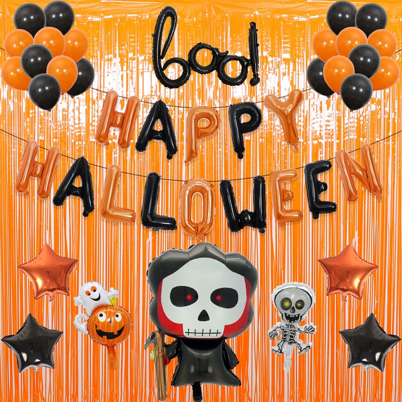 Set 5 Baloane din Folie Metalizata, Flippy, Figurine, Tema Halloween, Pai Inclus, Ambalaj Individual, Umflare cu Aer