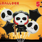 Set 5 Baloane din Folie Metalizata, Flippy, Figurine, Tema Halloween, Pai Inclus, Ambalaj Individual, Umflare cu Aer