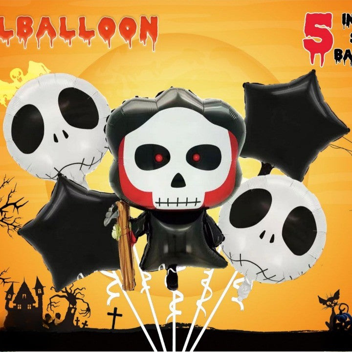 Set 5 Baloane din Folie Metalizata, Flippy, Figurine, Tema Halloween, Pai Inclus, Ambalaj Individual, Umflare cu Aer
