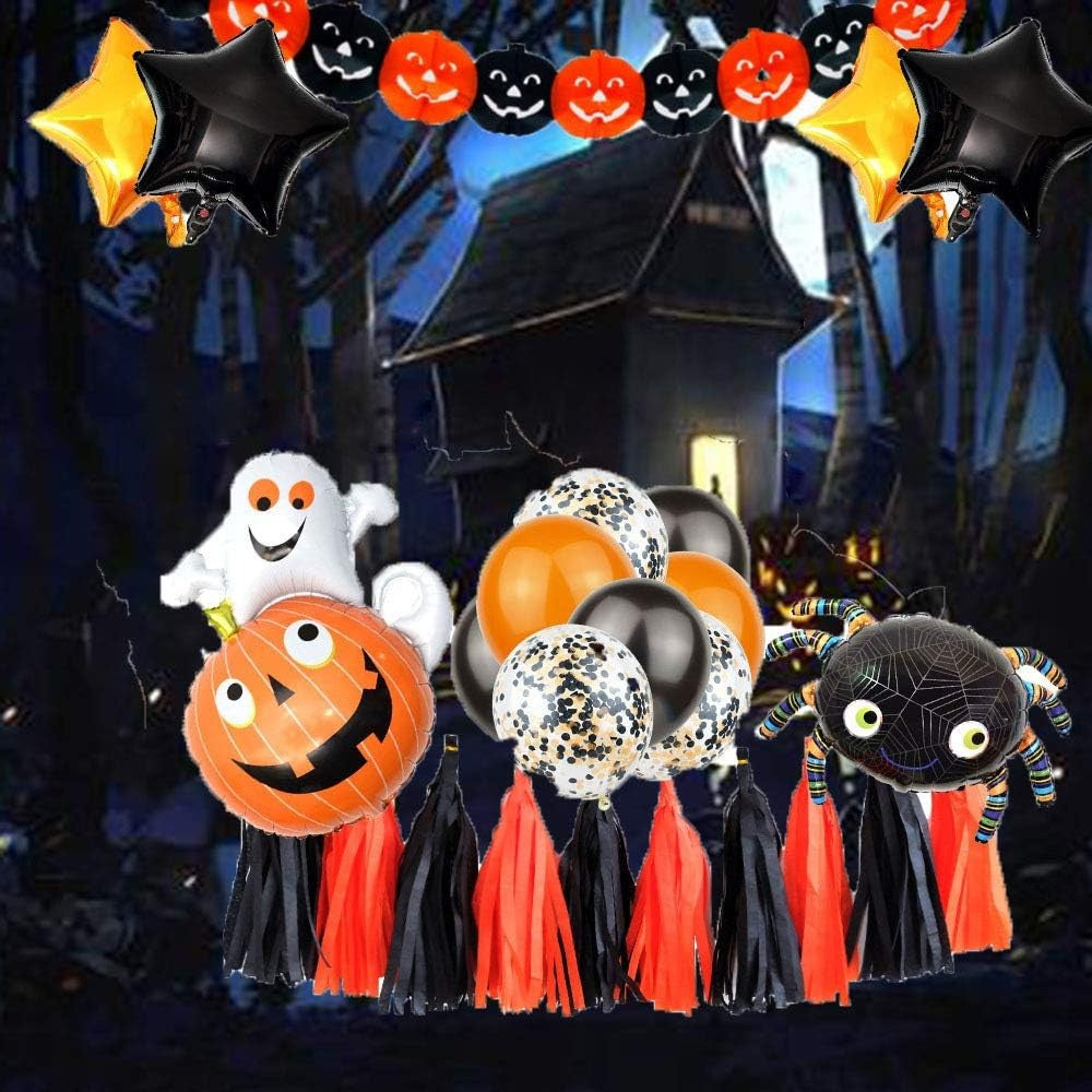 Set 5 Baloane din Folie Metalizata, Flippy, Figurine, Tema Halloween, Pai Inclus, Ambalaj Individual, Umflare cu Aer