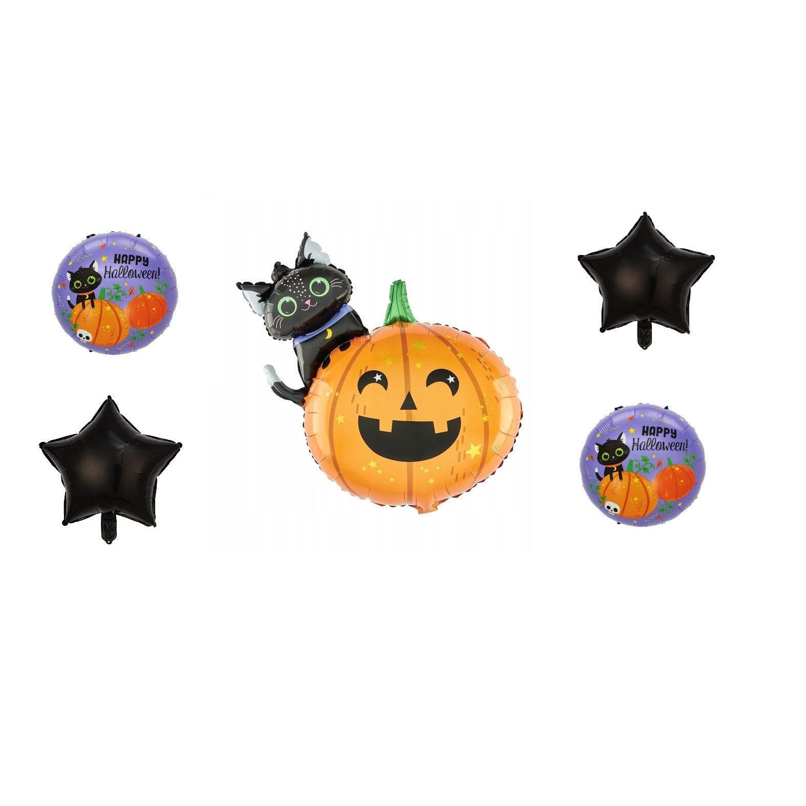 Set 5 Baloane din Folie Metalizata, Flippy, Figurine, Tema Halloween, Pai Inclus, Ambalaj Individual, Umflare cu Aer