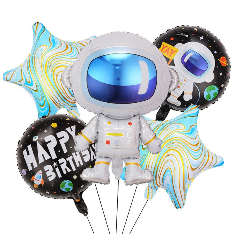 Baloane Model Astronaut, Flippy, Set din 5 baloane, 1 Astronaut, 2 Stele, 2 Rotunde, din folie de aluminiu, Adeziv si