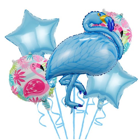 Set Baloane party aniversare, Flippy, din Folie de aluminiu si Latex, set din 5 baloane Flamigo Party cu 2 stele, 2
