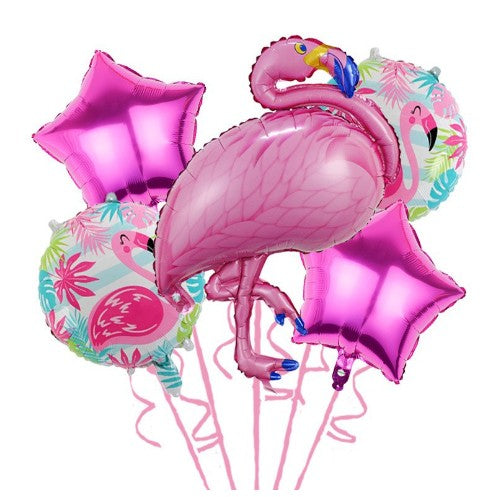 Set Baloane party aniversare, Flippy, din Folie de aluminiu si Latex, set din 5 baloane Flamigo Party cu 2 stele, 2