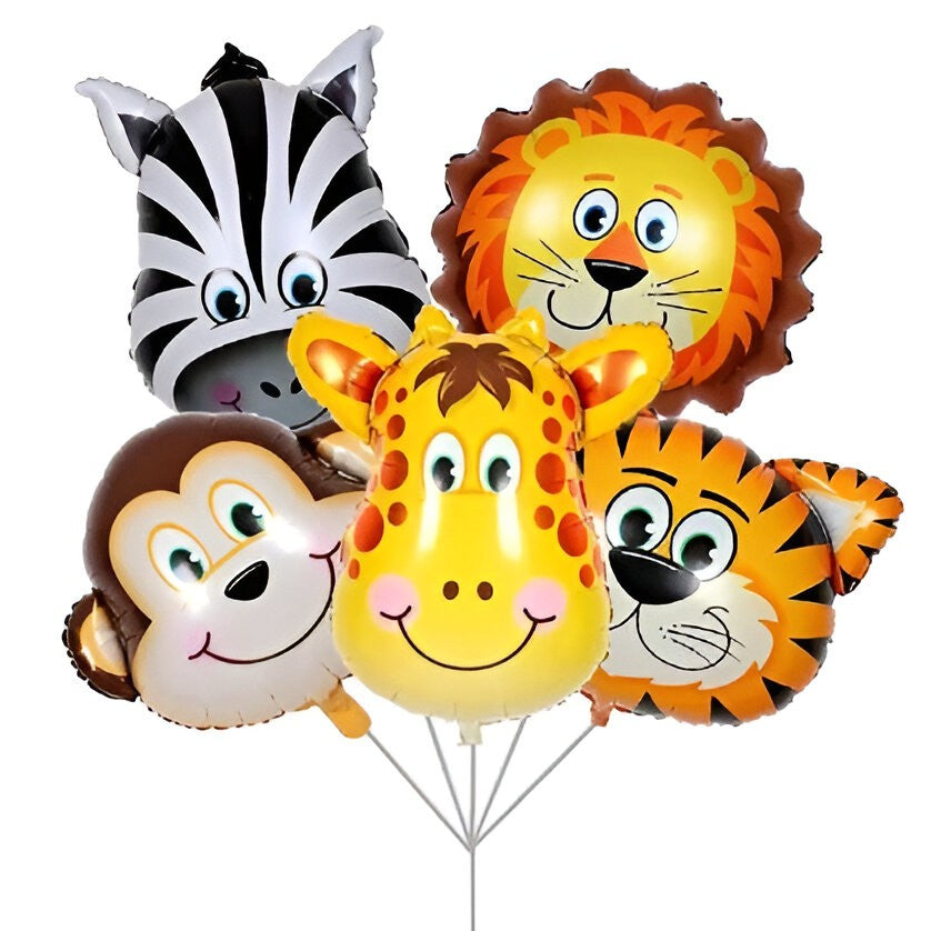 Set 5 Baloane Folie Metalizata, Flippy, Figurine Animale Salbatice, 30 cm, Ambalaj Individual, Pai inclus, Umflare cu