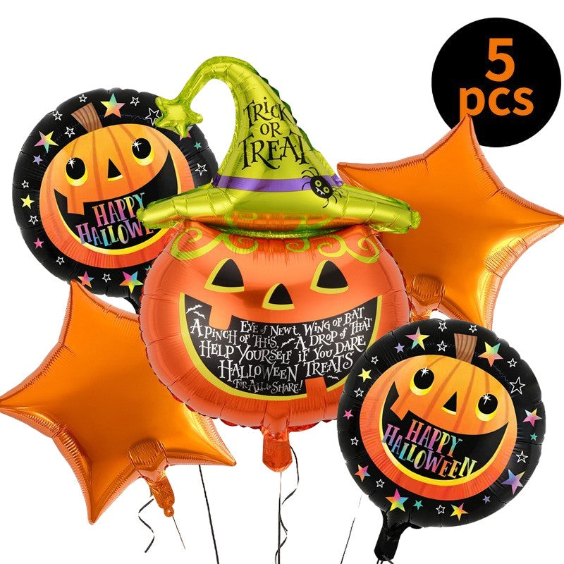 Set 5 Baloane din Folie Metalizata, Flippy, Figurine, Tema Halloween, Pai Inclus, Ambalaj Individual, Umflare cu Aer