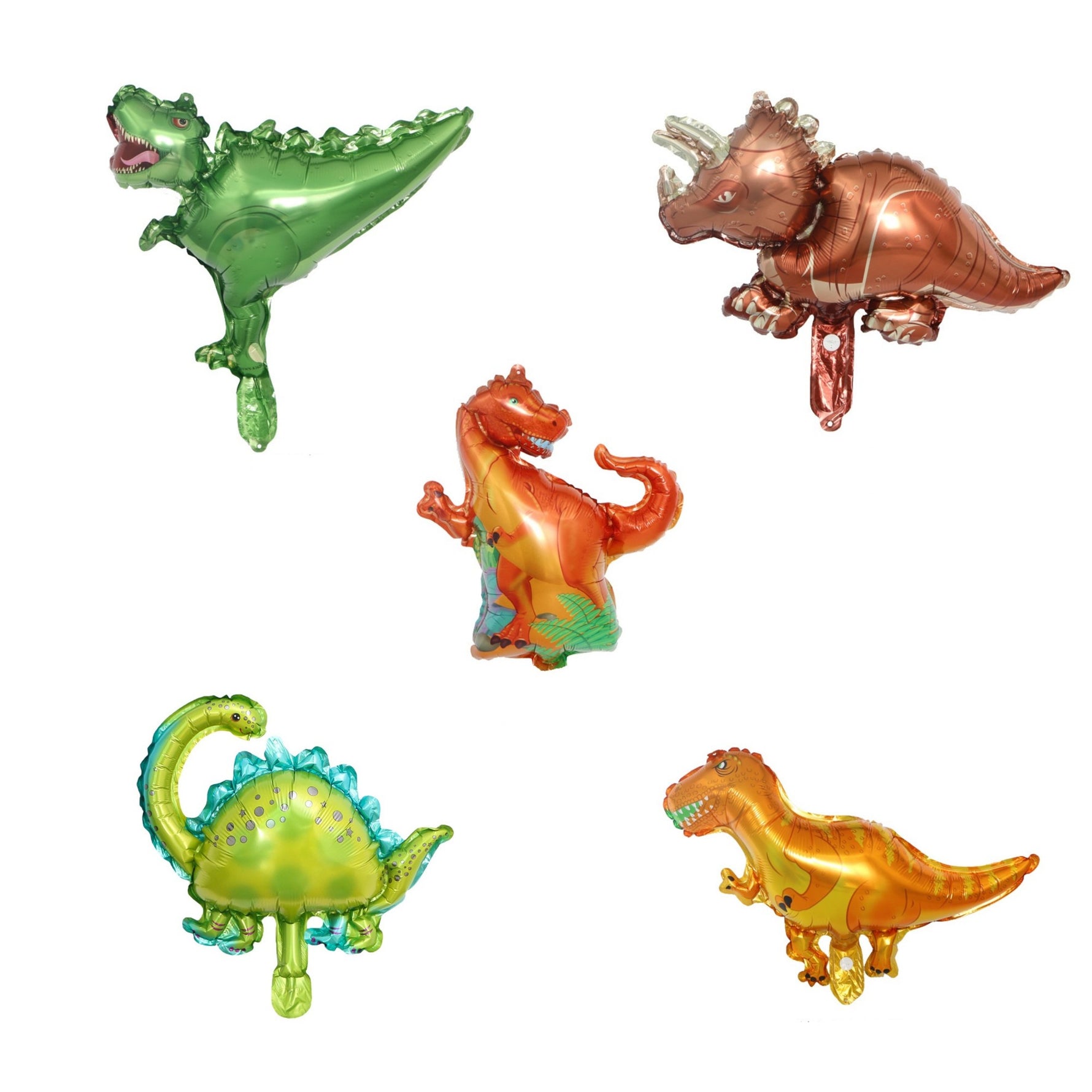 Set 5 Baloane Folie Metalizata, Flippy, Figurine Dinozauri, 30 cm, Ambalaj Individual, Pai inclus, Umflare cu Aer sau