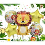 Set 5 Baloane din Folie Metalizata, Flippy, Figurine, Tema Aniversare Jungla, Pai Inclus, Ambalaj Individual, Umflare