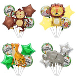 Set 5 Baloane din Folie Metalizata, Flippy, Figurine, Tema Aniversare Jungla, Pai Inclus, Ambalaj Individual, Umflare