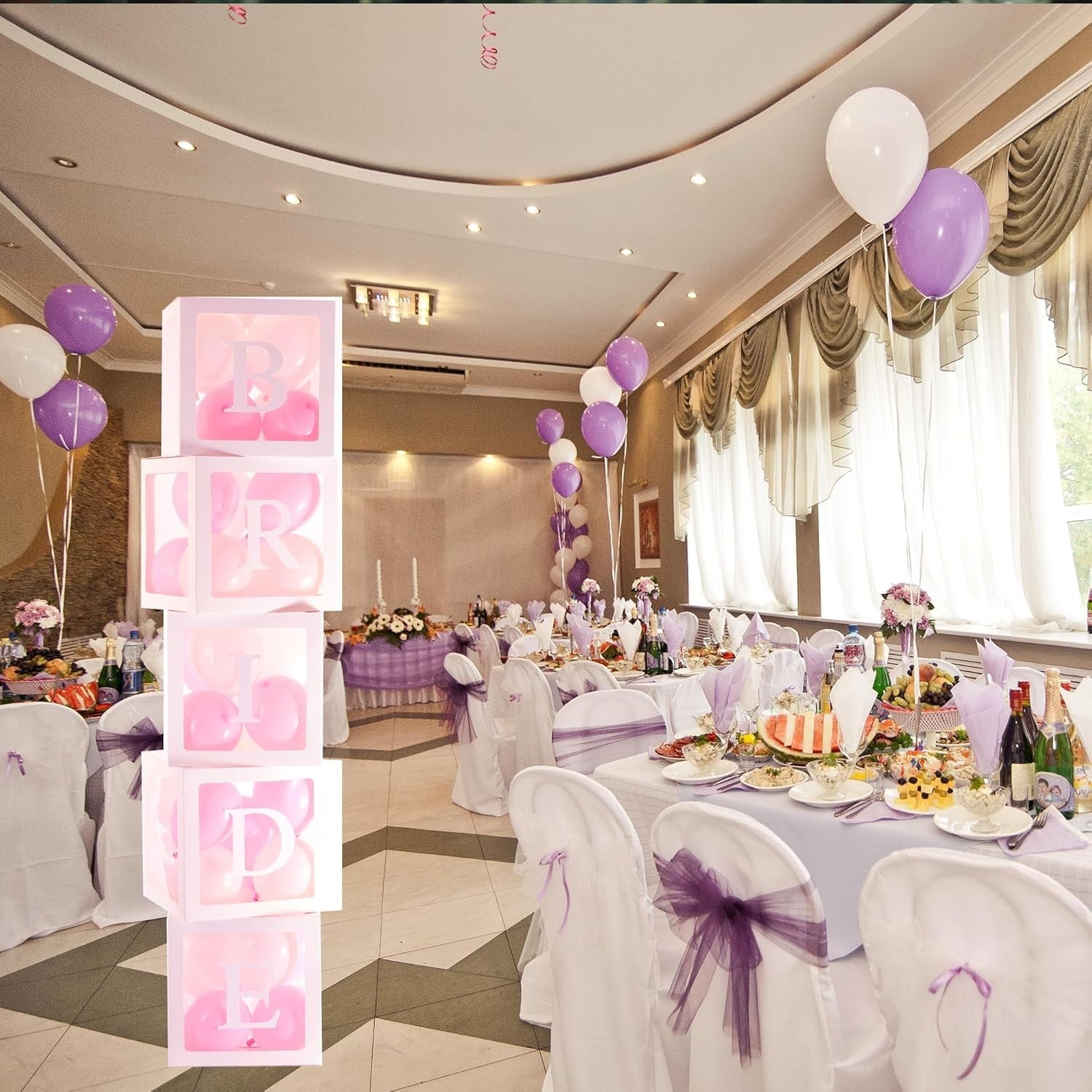 Set 5 Cutii pentru Baloane, Flippy, Model Scris Bride, Tematica Nunta, Cuburi Decorative din Plastic, Accesorii pentru