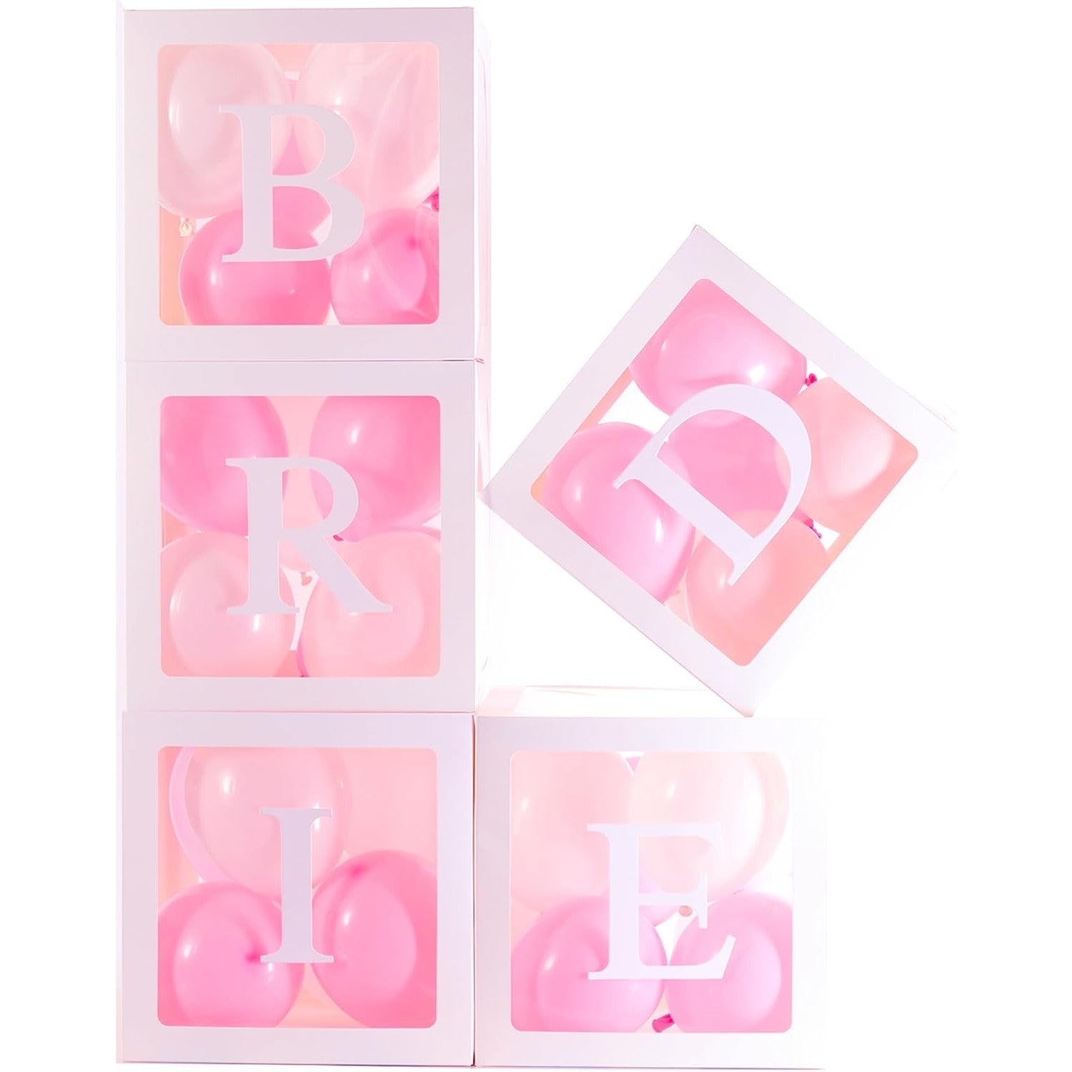 Set 5 Cutii pentru Baloane, Flippy, Model Scris Bride, Tematica Nunta, Cuburi Decorative din Plastic, Accesorii pentru
