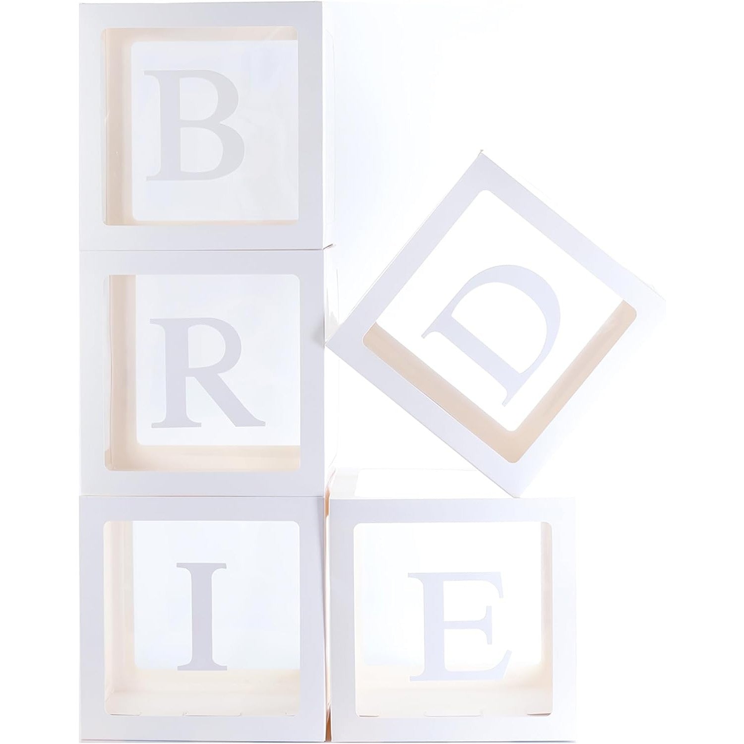 Set 5 Cutii pentru Baloane, Flippy, Model Scris Bride, Tematica Nunta, Cuburi Decorative din Plastic, Accesorii pentru