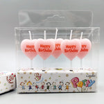 Set 5 Lumanari de Tort, Flippy, Model Inima, Text Happy Birthday, 2.5 x 2.5 cm, din Ceara, Multicolor