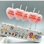 Set 5 Lumanari de Tort, Flippy, Model Inima, Text Happy Birthday, 2.5 x 2.5 cm, din Ceara, Multicolor