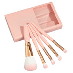 Set 5 Pensule de Machiaj cu Peri Moi, Flippy, cu Suport pentru Depozitare si Oglinda, Roz
