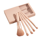 Set 5 Pensule de Machiaj cu Peri Moi, Flippy, cu Suport pentru Depozitare si Oglinda, Roz Pal
