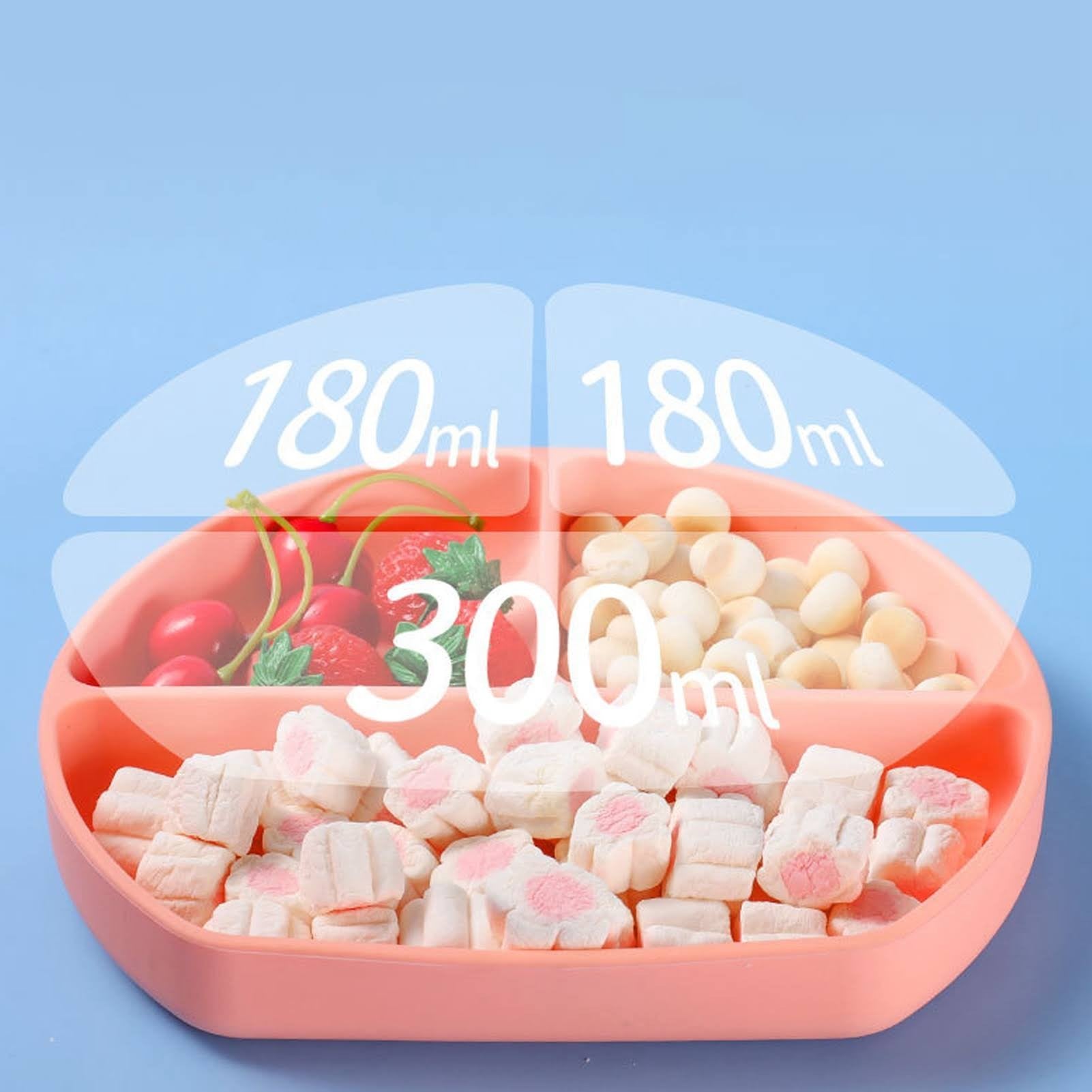 Set 5 piese diversificare bebelusi si copii din silicon Flippy, baveta, farfurie compartimentata cu ventuza, bol cu