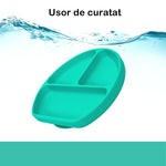 Set 5 piese diversificare bebelusi si copii din silicon Flippy, baveta, farfurie compartimentata cu ventuza, bol cu