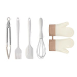 Set 5 Ustensile de Bucatarie, Flippy, din Silicon+Inox, Termorezistente, Antiaderente, 28 x 26 x 2 cm, Alb Maro