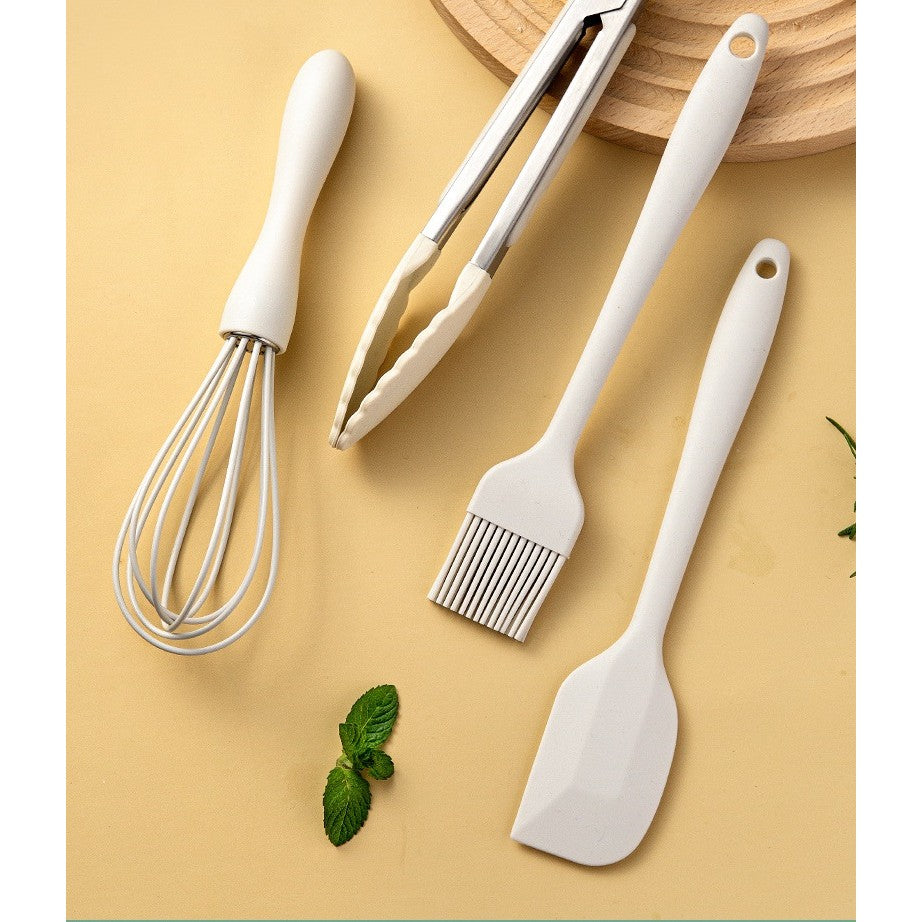 Set 5 Ustensile de Bucatarie, Flippy, din Silicon+Inox, Termorezistente, Antiaderente, 28 x 26 x 2 cm, Alb Ivory