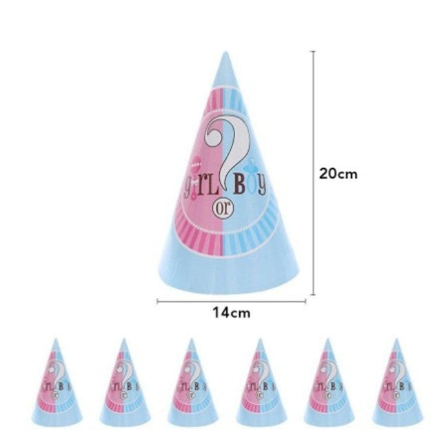 Set 6 Coifuri Gender Reveal, Flippy, Girl or Boy, din Carton, 20 x 14 cm, Roz/Albastru