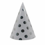 Set 6 Coifuri Metalizate, Flippy, pentru Petrecere, Tematica Aniversare, Model Buline, 20 cm, Argintiu