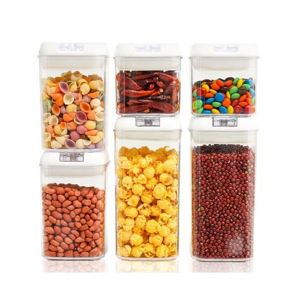 Set 6 Recipiente din Plastic, Flippy, pentru Alimente/Obiecte, Inchidere Ermetica, 2 x 0.5l, 2 x 0.8l, 2 x 1.2l, Capac