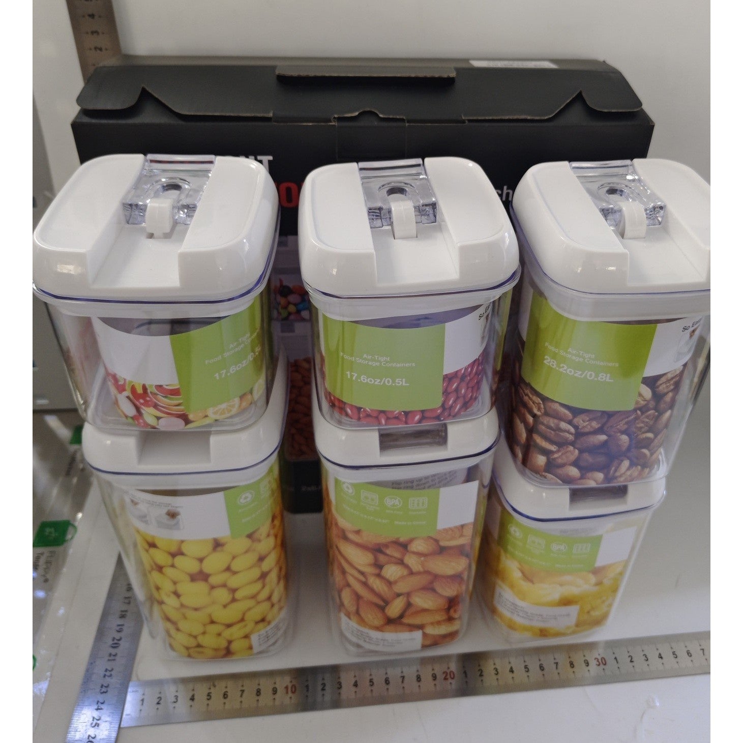 Set 6 Recipiente din Plastic, Flippy, pentru Alimente/Obiecte, Inchidere Ermetica, 2 x 0.5l, 2 x 0.8l, 2 x 1.2l, Capac