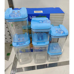 Set 6 Cutii de Depozitare Alimente, Flippy, 2 x 500ml, 2 x 800ml, 2 x 1200ml, Capac Albastru, din PP+PET, Inchidere