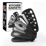 Set 6 in 1 mini ustensile bucatarie Flippy, taietor pizza, cutit, curatator, razatoare, desfacator, presa usturoi,