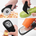 Set 6 in 1 mini ustensile bucatarie Flippy, taietor pizza, cutit, curatator, razatoare, desfacator, presa usturoi,