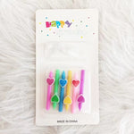 Set 6 Lumanari de Tort, Flippy, Model Creion cu Inimioare, 5.9 x 1.1 cm, din Ceara, Multicolor