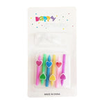 Set 6 Lumanari de Tort, Flippy, Model Creion cu Inimioare, 5.9 x 1.1 cm, din Ceara, Multicolor