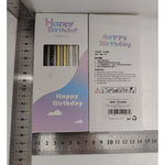 Set 6 Lumanari Lungi, Flippy, din Parafina, 10 x 0.5 cm, Happy Birthday, Alb/Negru/Auriu
