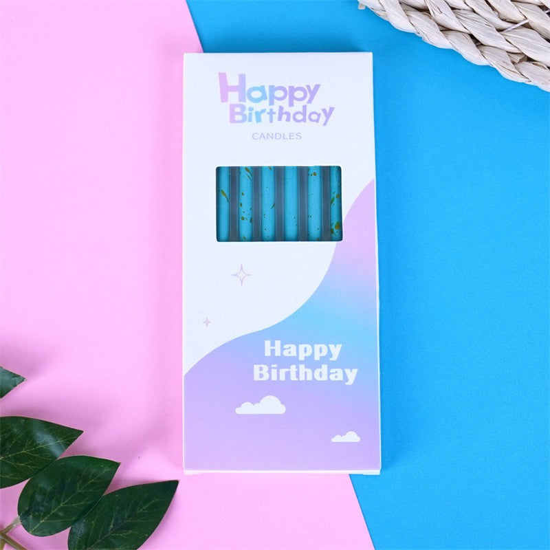 Set 6 Lumanari Lungi, Flippy, din Parafina, 10 x 0.5 cm, Happy Birthday, Albastru