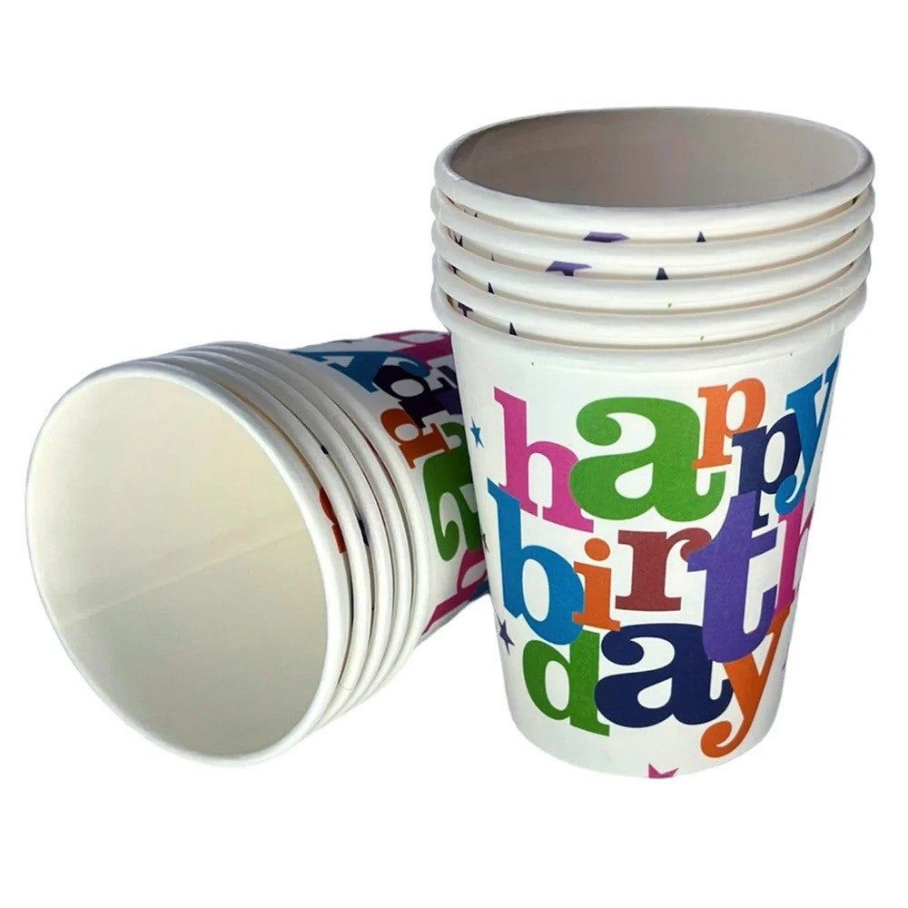Set 6 Pahare de Carton, Flippy, Colectia Happy Birthday, 7 x 5 x 8.5 cm, 230 ml, Multicolor