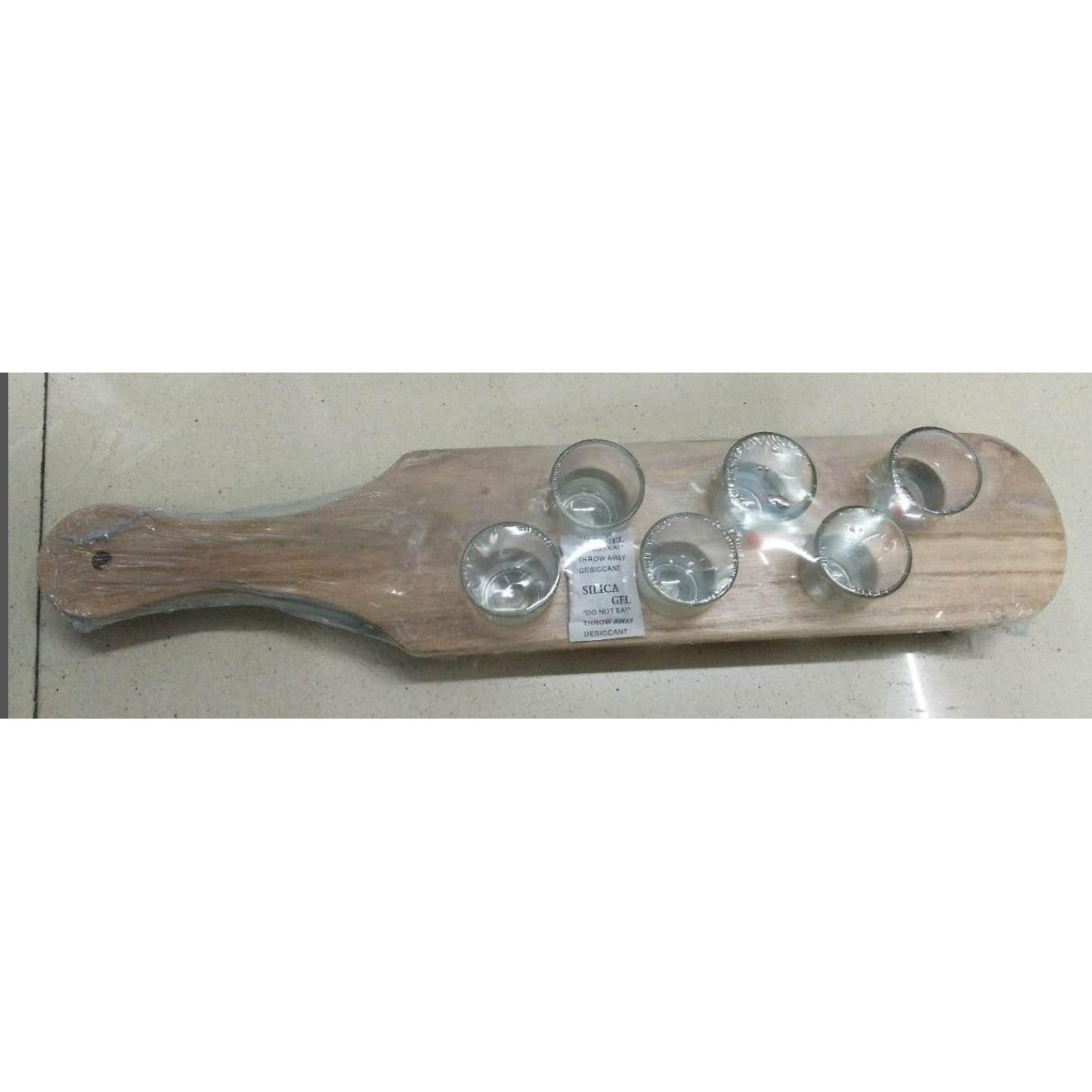 Pahare Shot din Sticla, Flippy, Set 6 pahare pentru Shot cu Suport din Lemn, Design Rustic, 41 x 8.5 x 6 cm, Model 2,