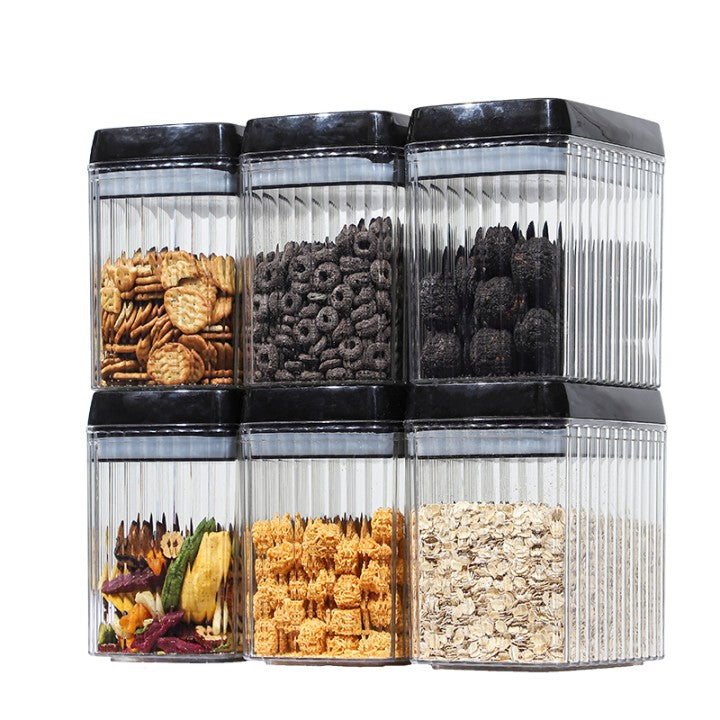 Set 6 Recipiente din Plastic, Flippy, pentru Alimente/Obiecte, Inchidere Ermetica, Textura Ondulata, 6 x 1.5l,
