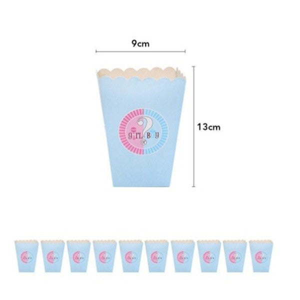 Set 6 Cutii Popcorn Gender Reveal, Flippy, Girl or Boy, din Carton, 13 x 9 cm, Roz/Albastru
