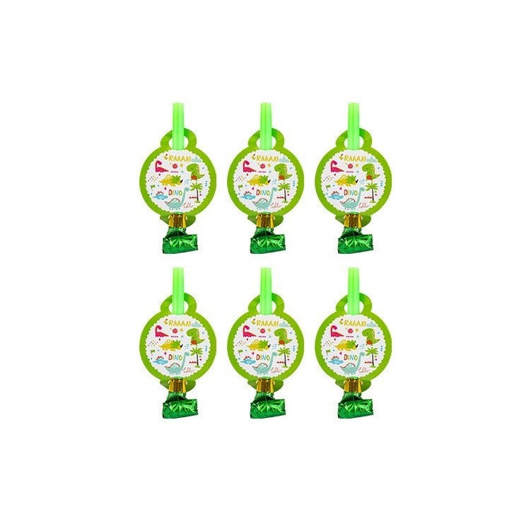 Set 6 Suflatori, Flippy, Colectia Dino Park, 12 x 7 cm, din Carton/Plastic/Hartie, Multicolor