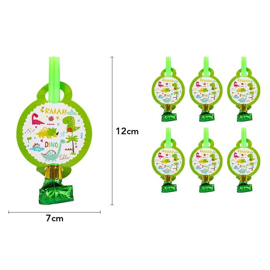 Set 6 Suflatori, Flippy, Colectia Dino Park, 12 x 7 cm, din Carton/Plastic/Hartie, Multicolor