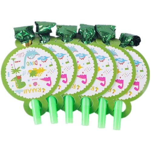 Set 6 Suflatori, Flippy, Colectia Dino Park, 12 x 7 cm, din Carton/Plastic/Hartie, Multicolor
