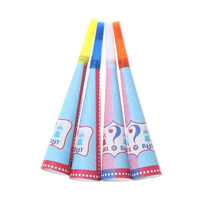 Set 6 Suflatori Gender Reveal, Flippy, Girl or Boy, din Carton, 20 x 5 cm, Roz/Albastru