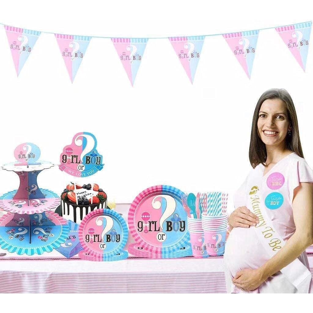 Set 6 Suflatori Gender Reveal, Flippy, Girl or Boy, din Carton, 20 x 5 cm, Roz/Albastru